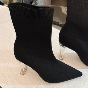 Elegant Black Knit Ankle Boots with Clear Heels